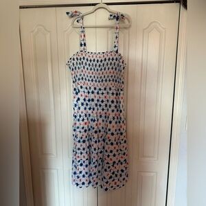 J. Crew Red and Blue Smocked Patterned Sundress